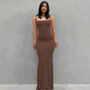 Satin Slip Sleeveless Backless Maxi Dress Women 2025 Y2K Summer Brown clothing - Tophatter Daily Deals