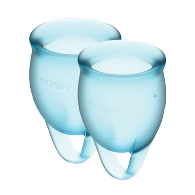 Satisfyer Feel Confident Menstrual Cup Light Blue 15ml and 20ml Reusable Medical Grade Silicone Kit > Essentials > Menstrual Products - Tophatter Daily Deals