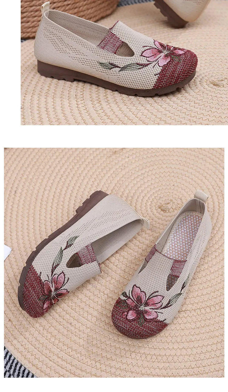 Breathable Women’s Flats - Slip-On Mesh, Embroidered - Tophatter Daily Deals