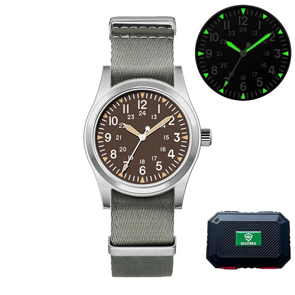 Military Quartz Field Watch 37mm Sapphire Fall 2025 Brown3 - Tophatter Daily Deals