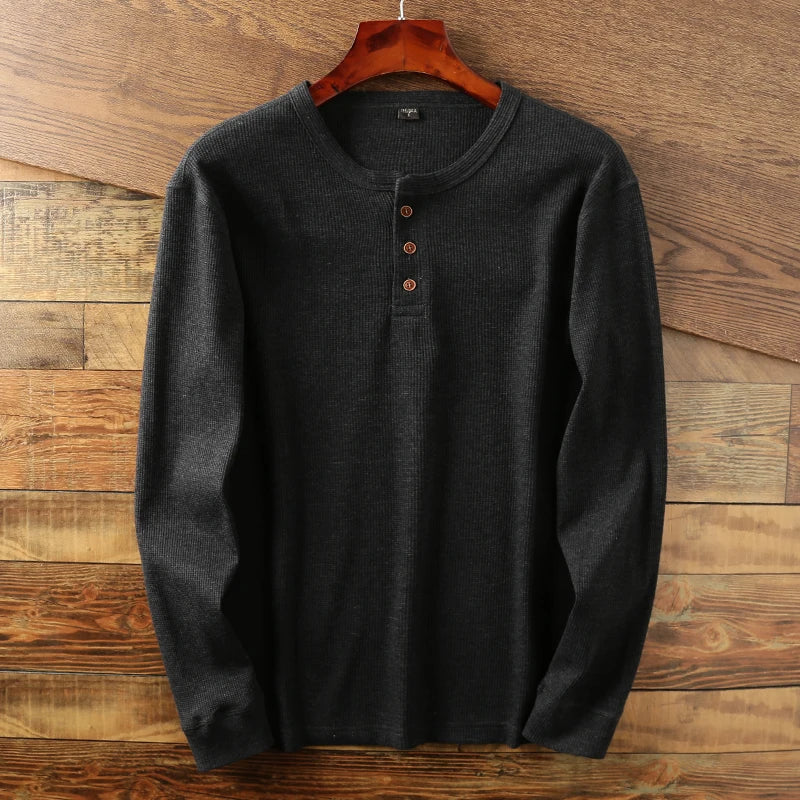 Soft Classic Men's Long Sleeve Pullover - Henley Knit dark gray - Tophatter Daily Deals