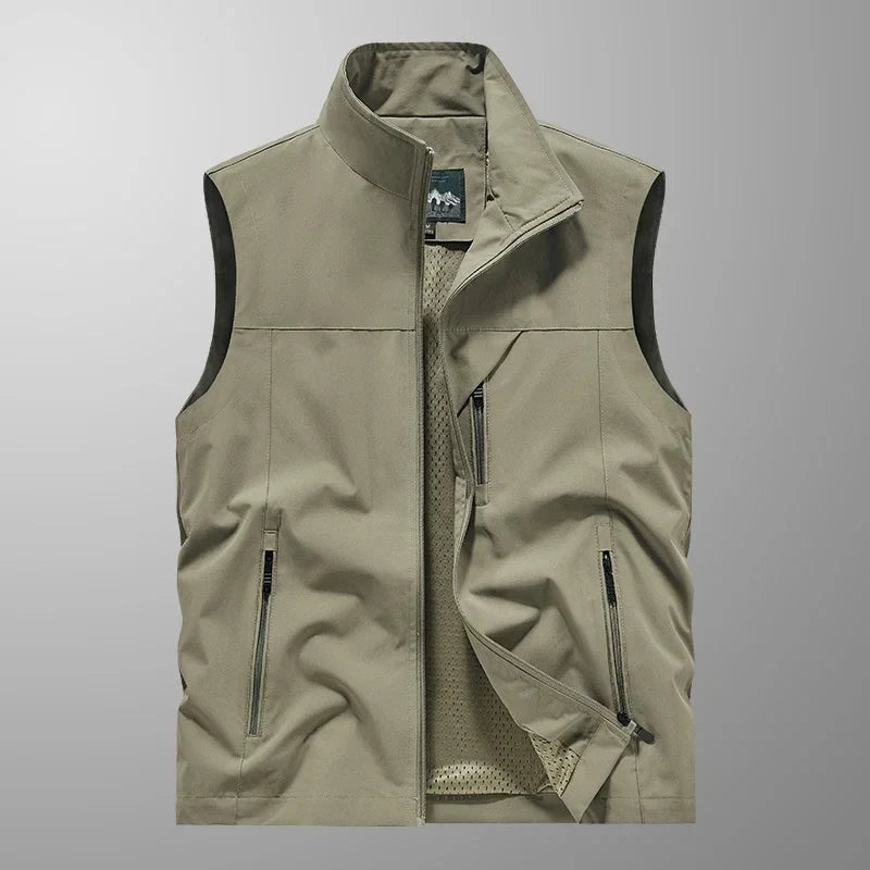 Waterproof Versatile Mens Vest - Sleeveless Polyester Khaki - Tophatter Daily Deals