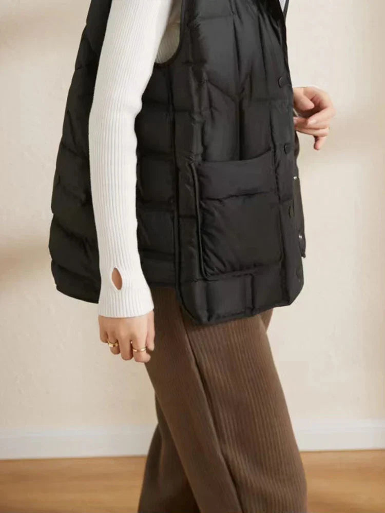 Lightweight Women Hooded Down Vest - Boxy, Down, Autumn - Tophatter Daily Deals
