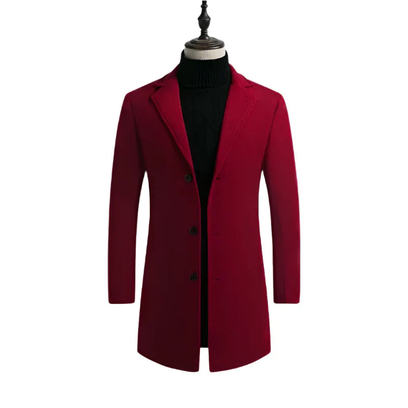 Men's Cotton Wool Blend Long Windbreaker Coat (Black Red) Apparel & Accessories > Clothing > Outerwear > Coats & Jackets > Overcoats - Tophatter Daily Deals