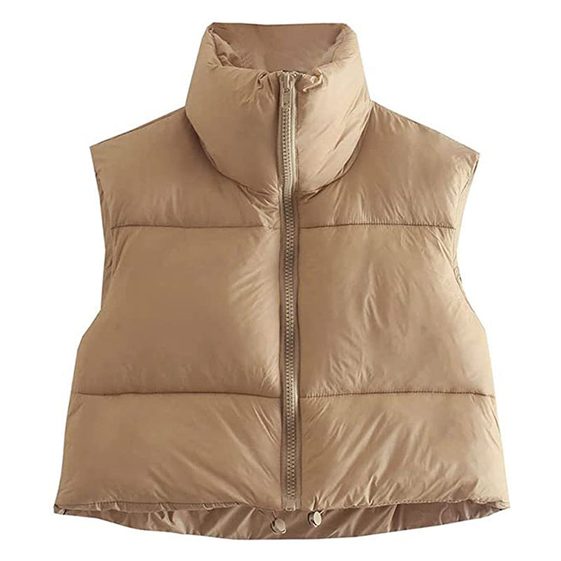 Warm Women’s Puffer Vest - Cropped Boxy, Polyester, Winter - Tophatter Daily Deals