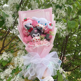 Sanrio Friends Mixed Plush Bouquet My Melody Kuromi Cinnamoroll Hello Kitty Sanrio Friends x Baby Pink Flowers - Tophatter Daily Deals
