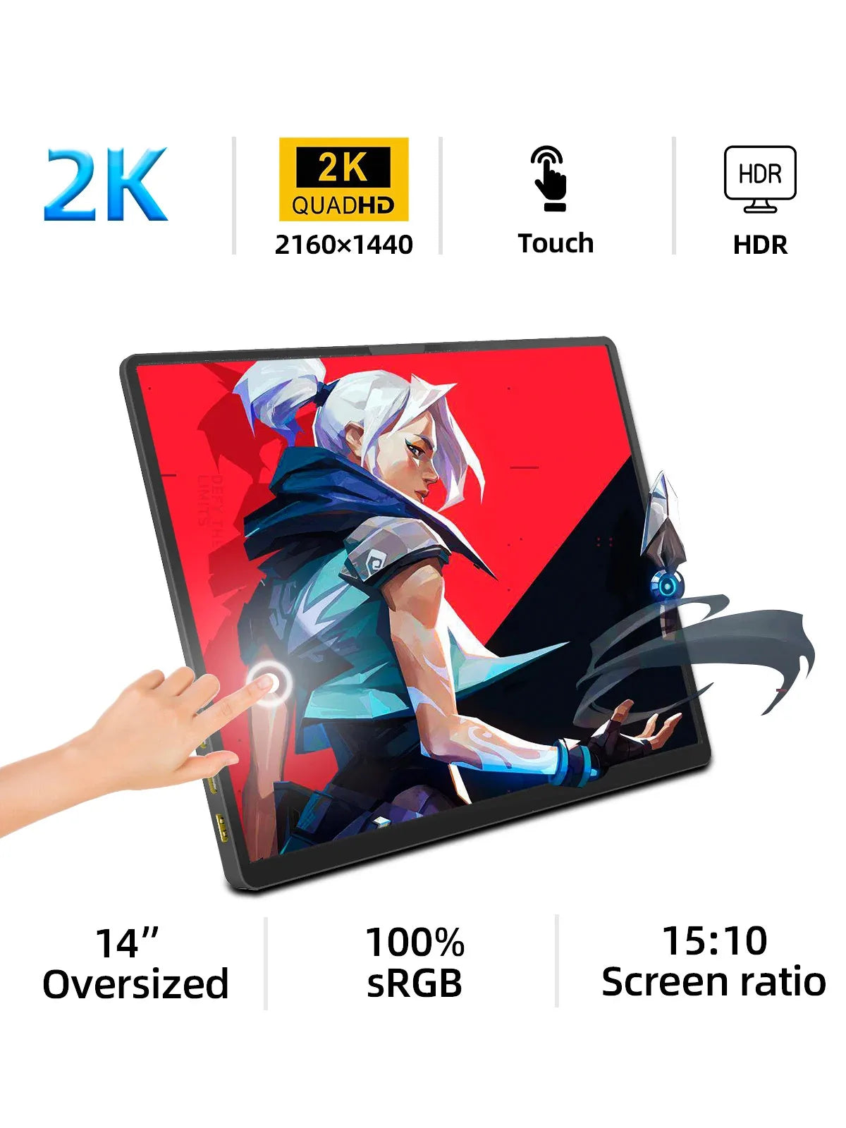 2K 14 Inch Portable Monitor 60Hz HDR Lightweight Travel PM14T-2k EU Plug - Tophatter Daily Deals