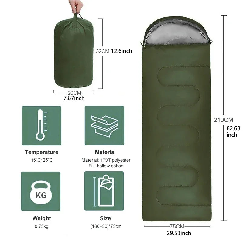 4-Season Waterproof Sleeping Bag Envelope-Style Green Sleeping Bags - Tophatter Daily Deals