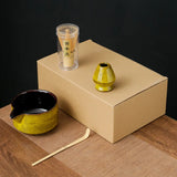 Matcha Tea Set Handmade Pottery Bowl Bamboo Whisk Kit 4pcs yellow paper bo - Tophatter Daily Deals