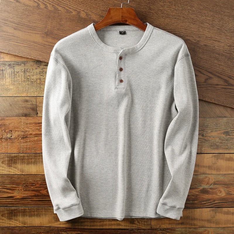 Soft Classic Men's Long Sleeve Pullover - Henley Knit Light gray - Tophatter Daily Deals