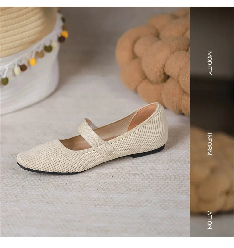 Stretchy Women Mary Jane Flats - Ribbed Knit For Spring - Tophatter Daily Deals