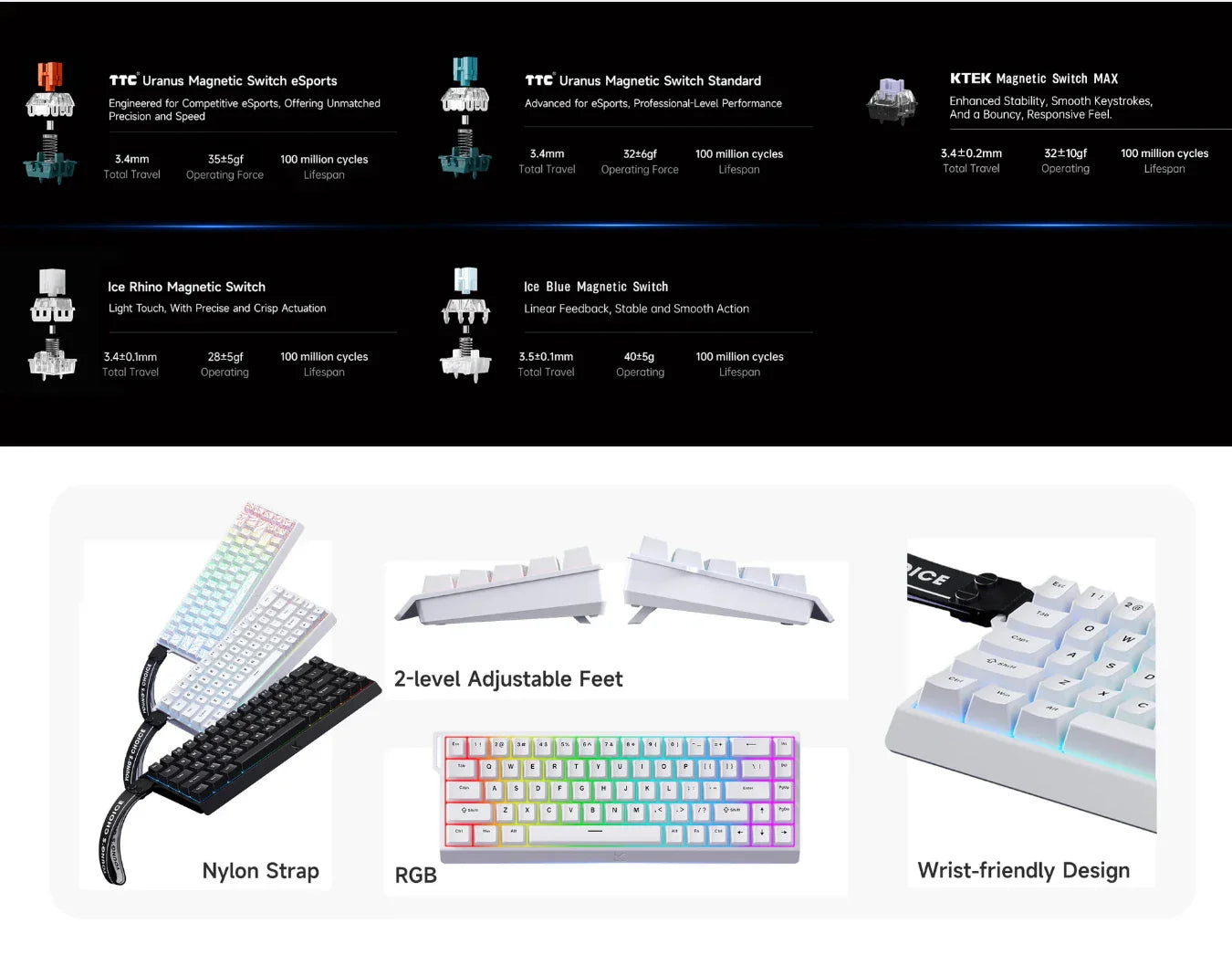 Hall Effect 68 Key Magnetic Gaming Keyboard Topographic RGB - Tophatter Daily Deals