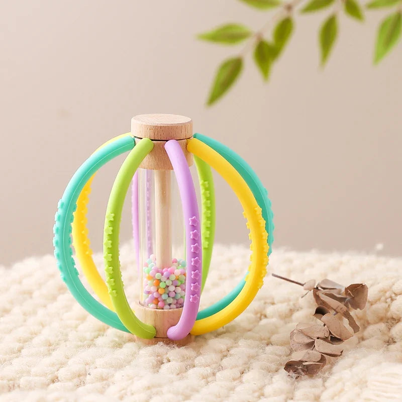 Baby Rattle Silicone Teether Wooden Newborn Sensory Toys - Tophatter Daily Deals