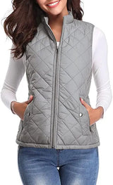 Lightweight Women Quilted Vest - Stand Collar Cotton Winter Gray - Tophatter Daily Deals