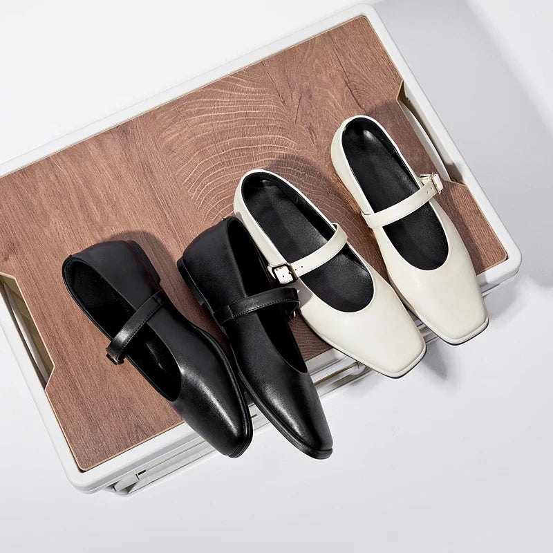 Supportive Women Mary Jane Flats - Square Toe, Leather - Tophatter Daily Deals