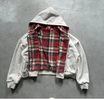 Oversized Cozy Women's Zip Hoodie - Boxy Cut, Cotton Gray Red - Tophatter Daily Deals