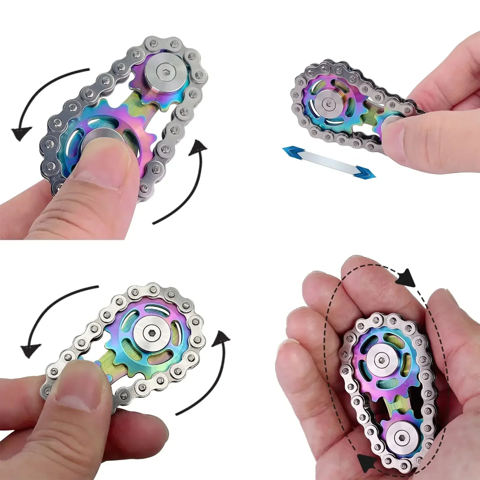 Fidget Spinner Metal Chain Gear EDC Rainbow Focus Toy - Tophatter Daily Deals