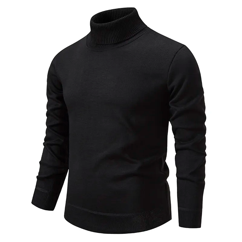 Warm Men’s Turtleneck Sweater - Slim Fit, Wool, Winter Black - Tophatter Daily Deals
