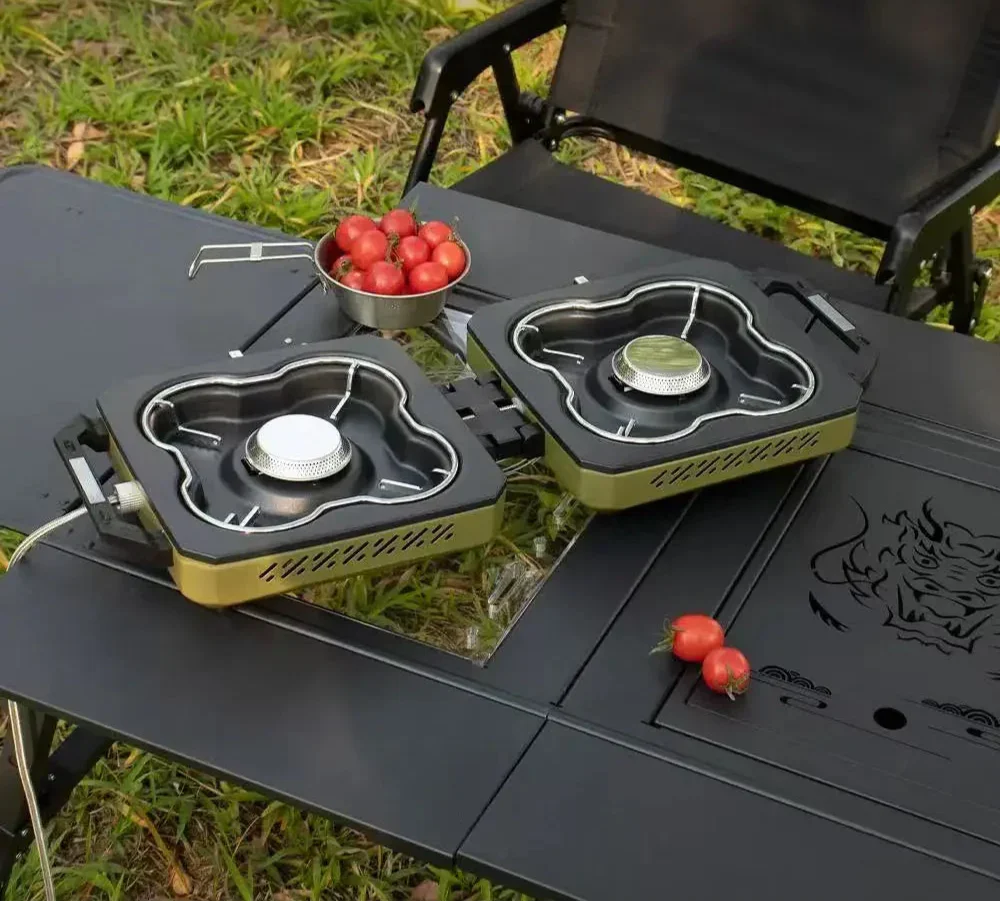 Double Burner Camping Stove High Firepower Gas Green Camp Cooking - Tophatter Daily Deals
