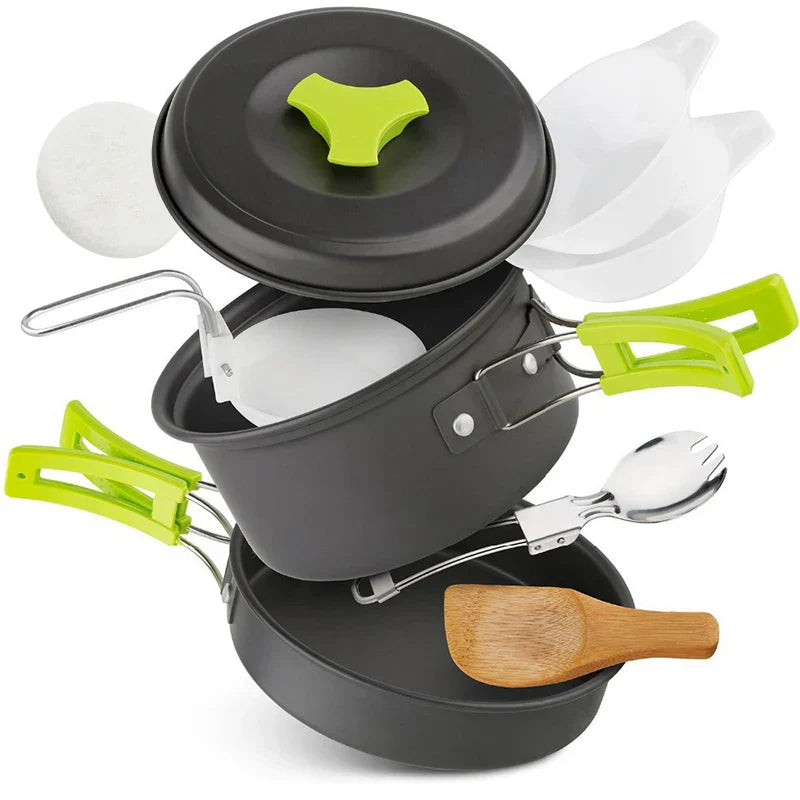 9-Piece Camping Cookware Set Green Camp Cooking - Tophatter Daily Deals