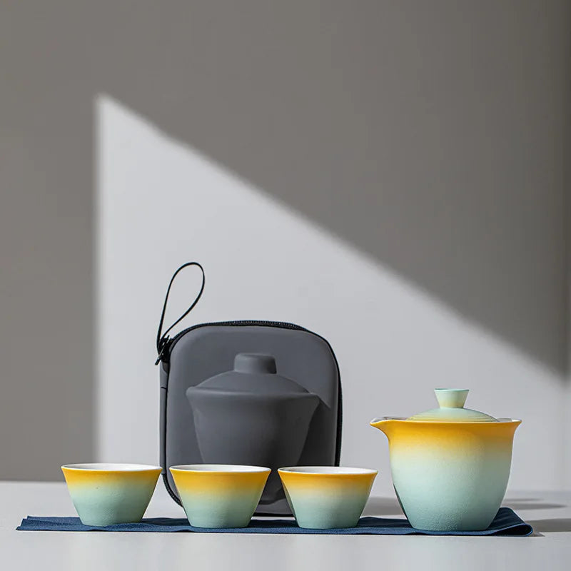 Portable Ceramic Travel Tea Set With Case Gift Kit Gradation - Tophatter Daily Deals