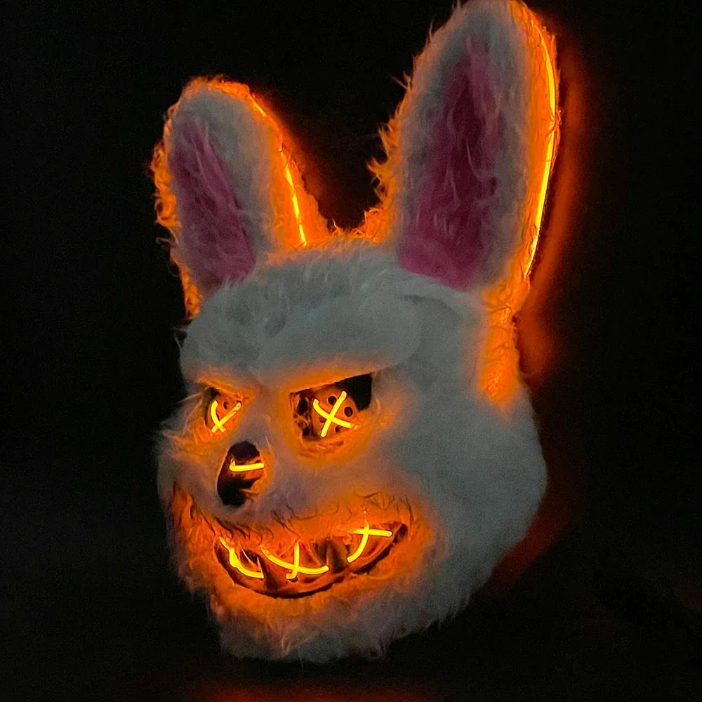Halloween LED Mask Faux Fur Bunny Bear Cosplay Spooky Rabbit With Light - Tophatter Daily Deals