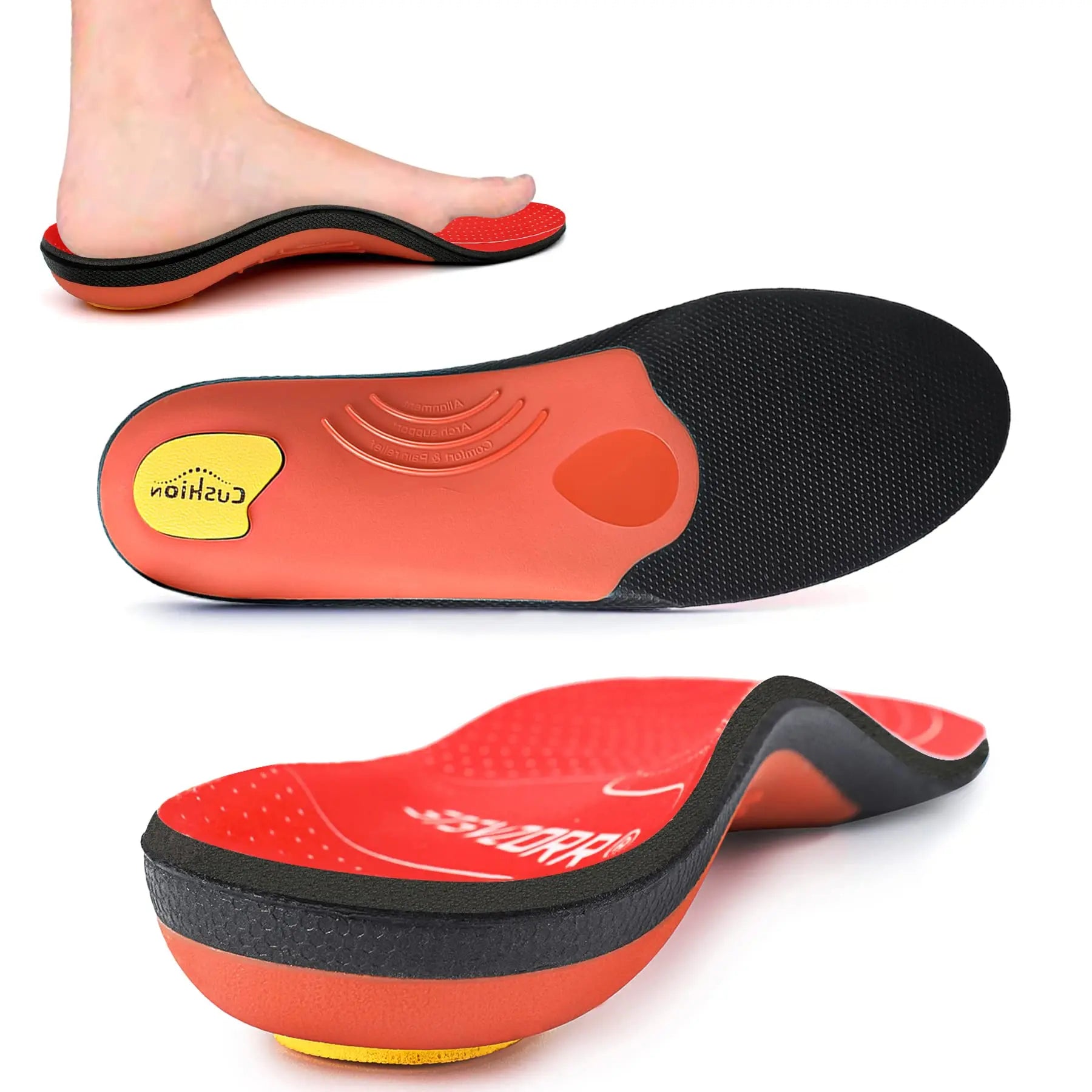 Plantar Fasciitis Insoles High Arch Orthotic Shoe Inserts Plantar Fascia Insole 227-upgrade red - Tophatter Daily Deals