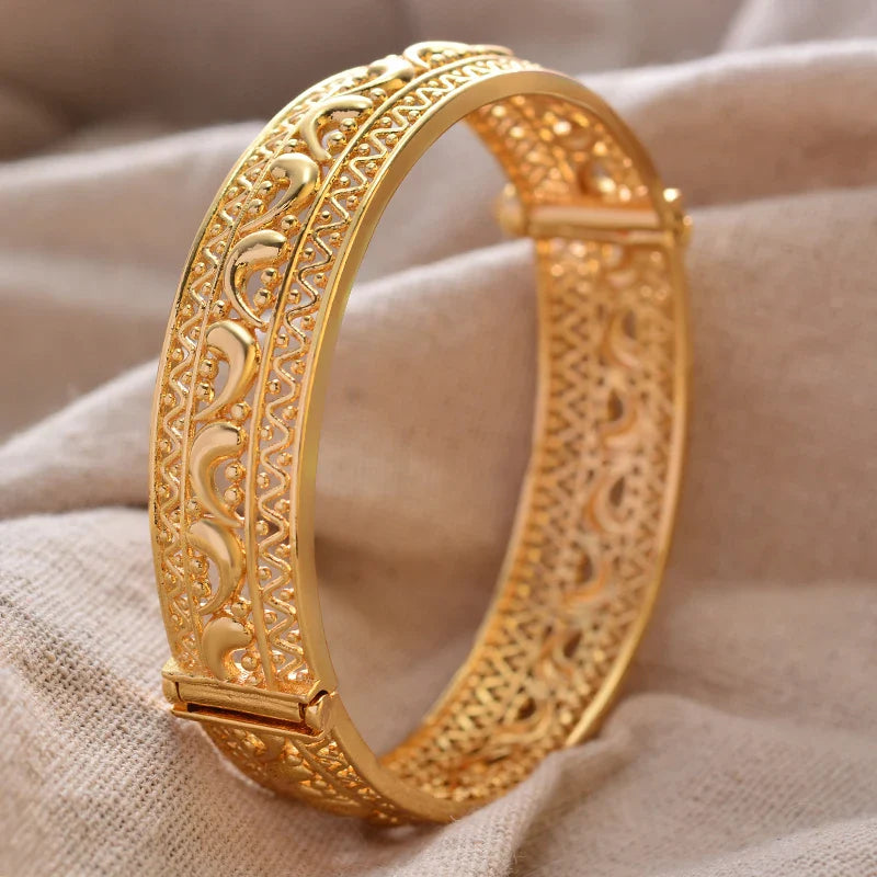 Gold Plated Bangles Luxury Arabic Wedding Bracelet style13 58-60mm - Tophatter Daily Deals