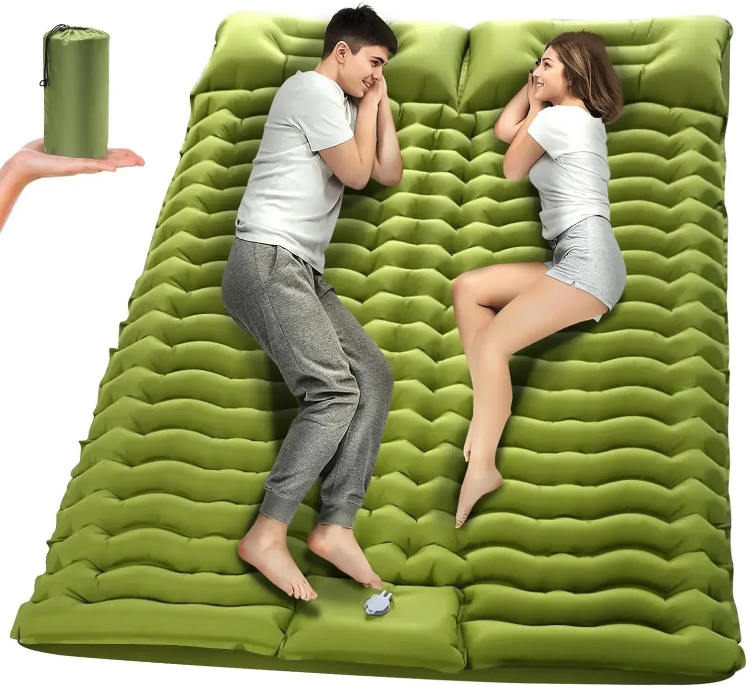 Double Self-Inflating Sleeping Pad Pillows Green Camping & Hiking - Tophatter Daily Deals