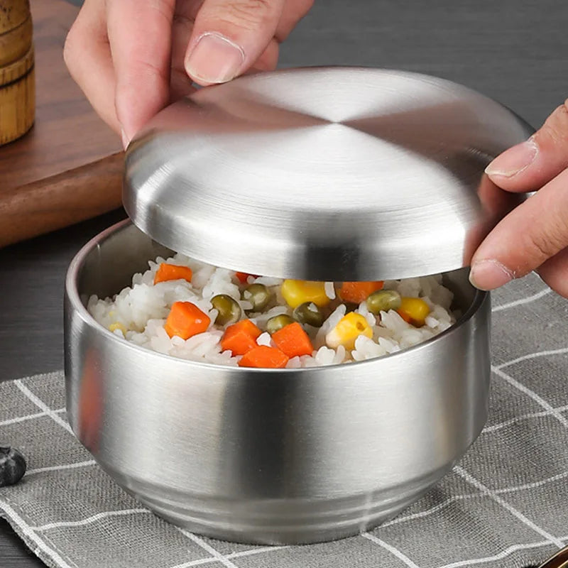 Stainless Steel Double Layer Rice Bowl With Lid Insulated - Tophatter Daily Deals