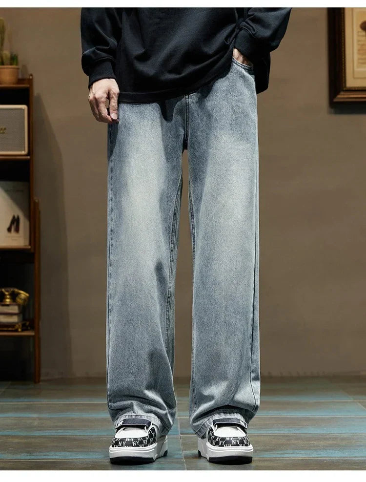 Stretchy Men's Jeans - Baggy Straight Flare, Denim Casual - Tophatter Daily Deals