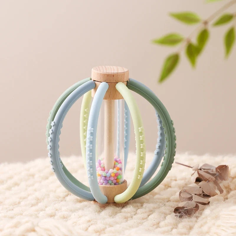 Baby Rattle Silicone Teether Wooden Newborn Sensory Toys - Tophatter Daily Deals