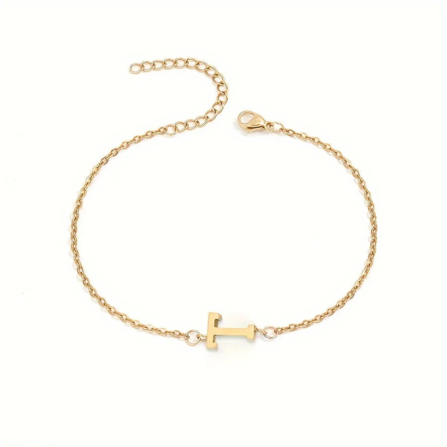Initial Letter Bead Bracelet Thin Chain Minimalist Elegant T - Tophatter Daily Deals