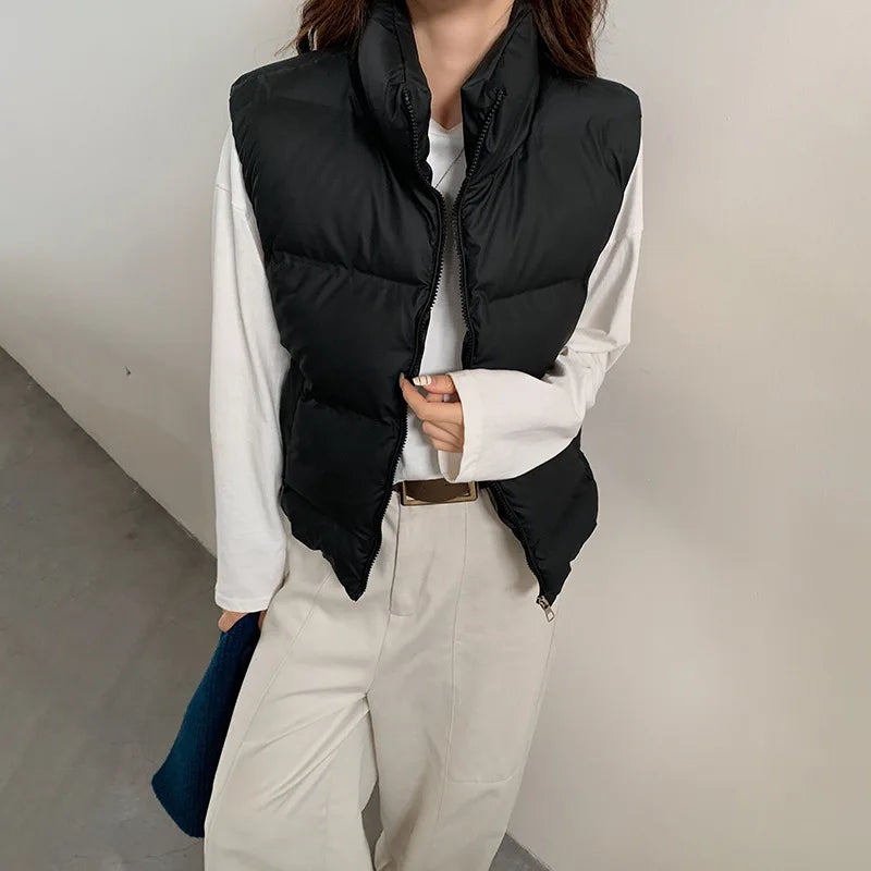 Lightweight Women's Down Vest - Cropped Boxy, Duck Fill Black - Tophatter Daily Deals