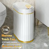 Automatic Sensor Trash Can Narrow Roman Stripe Bathroom Bin - Tophatter Daily Deals