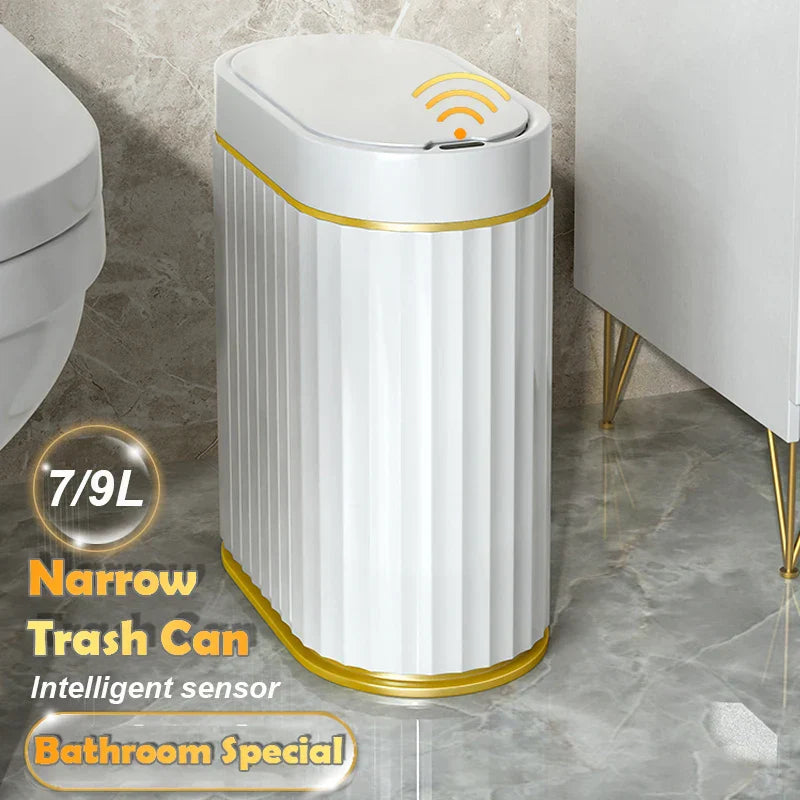 Automatic Sensor Trash Can Narrow Roman Stripe Bathroom Bin - Tophatter Daily Deals