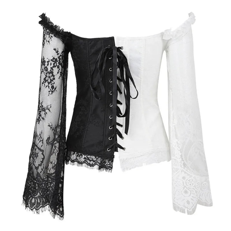 Supportive Women's Corset Top - Off Shoulder, Lace Satin - Tophatter Daily Deals