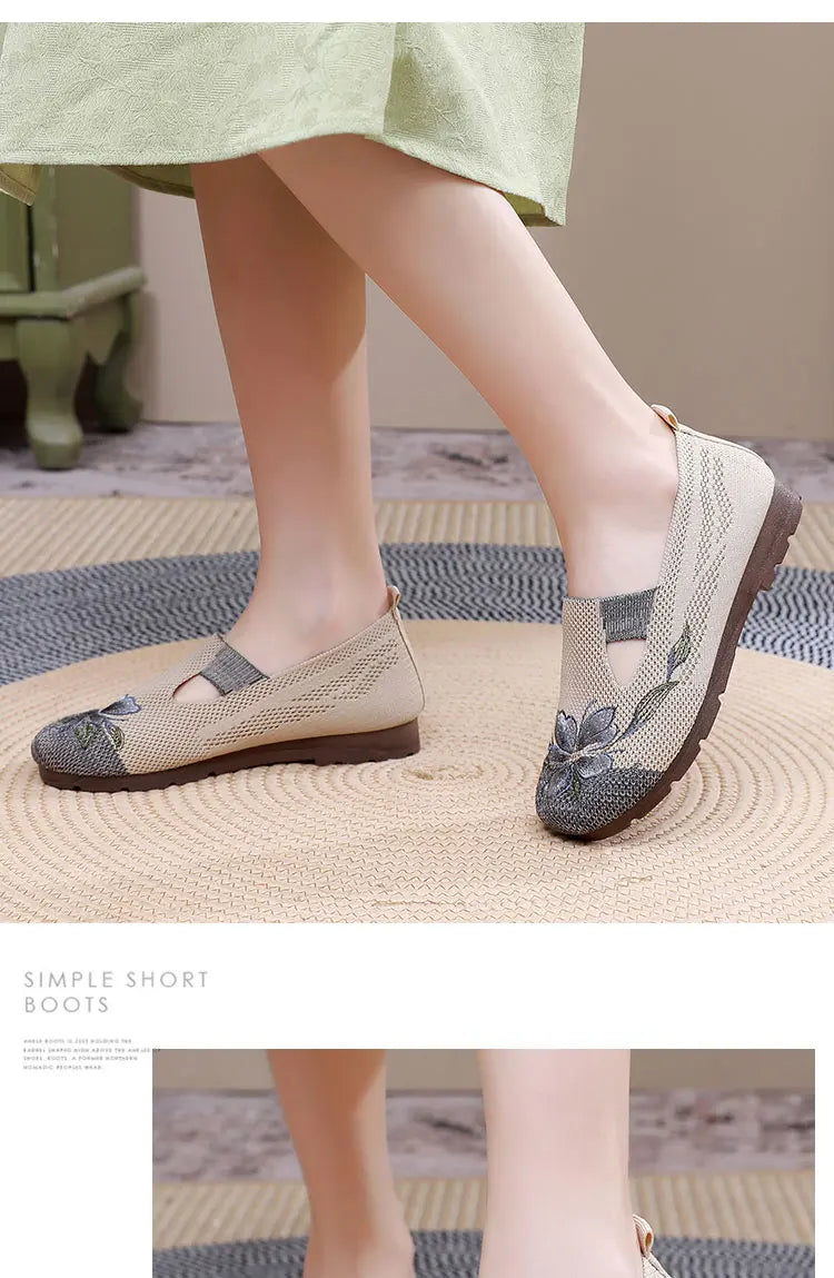Breathable Women’s Flats - Slip-On Mesh, Embroidered - Tophatter Daily Deals