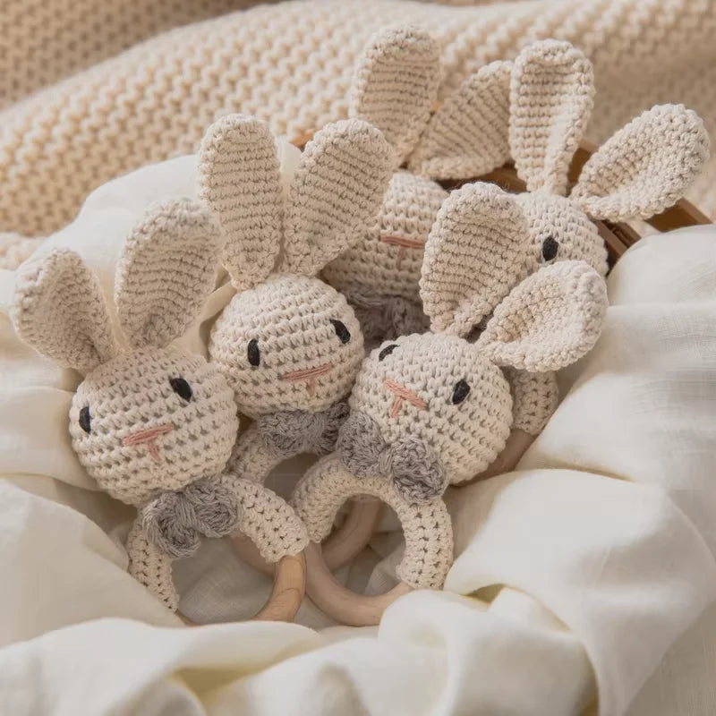 Baby Crochet Rattle Bunny Teether Newborn Sensory Toys - Tophatter Daily Deals