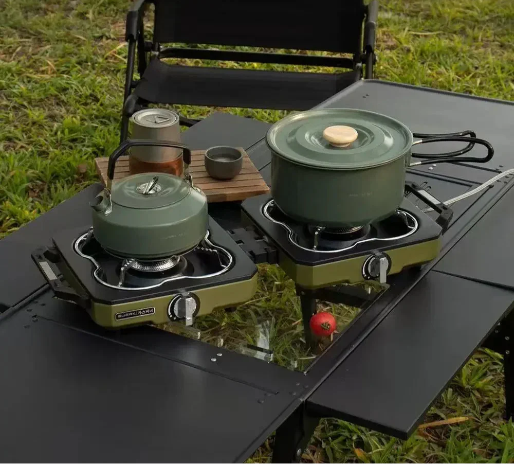 Double Burner Camping Stove High Firepower Gas Green Camp Cooking - Tophatter Daily Deals