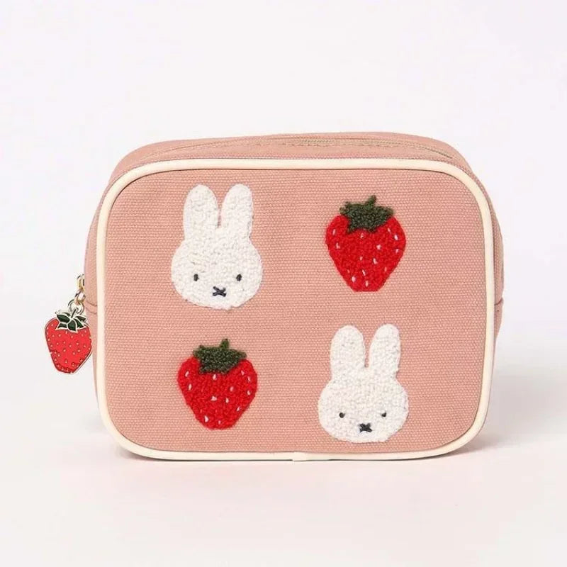 Miffy Strawberry Series Embroidered Makeup Storage Case Animals - Tophatter Daily Deals