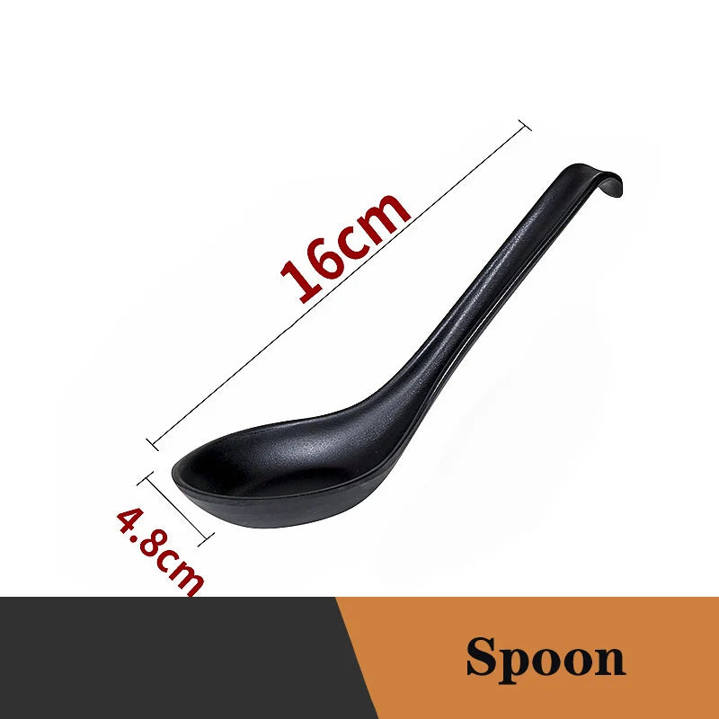 Ramen Bowl Black Plastic Japanese Style Noodle Bowl 014 spoon - Tophatter Daily Deals