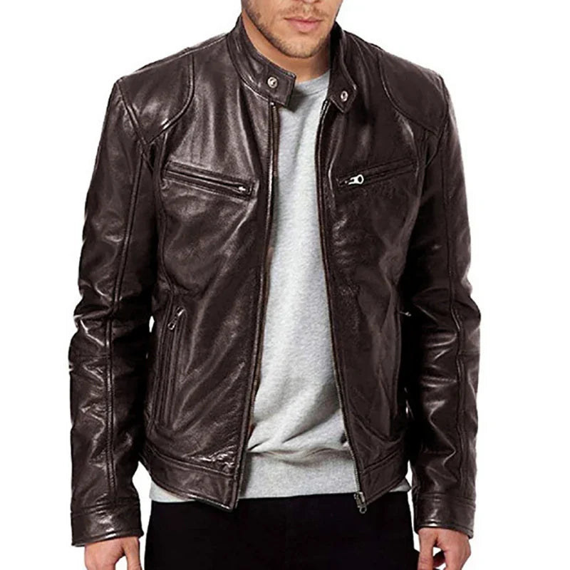 Men's PU Motorcycle Leather Jacket Slim Fit Zipper Apparel & Accessories > Clothing > Outerwear > Motorcycle Outerwear - Tophatter Daily Deals