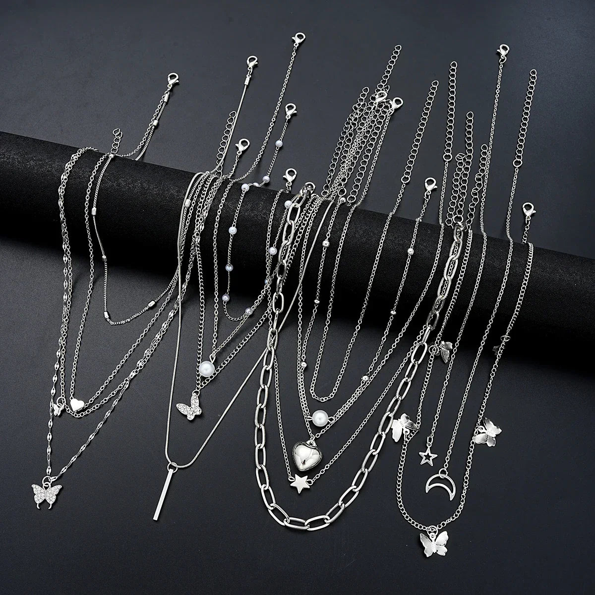 NNEOBA 13-Piece Womens Silver Necklace Set with Charms Fashion > Women's Fashion > Women's Jewellery - Tophatter Daily Deals