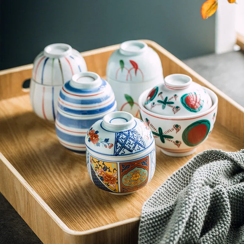 Hand Painted Japanese Ceramic Lidded Dessert Bowls Set - Tophatter Daily Deals