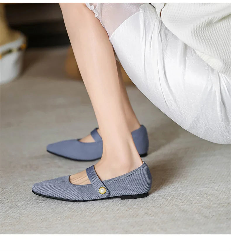Stretchy Women Mary Jane Flats - Ribbed Knit For Spring - Tophatter Daily Deals