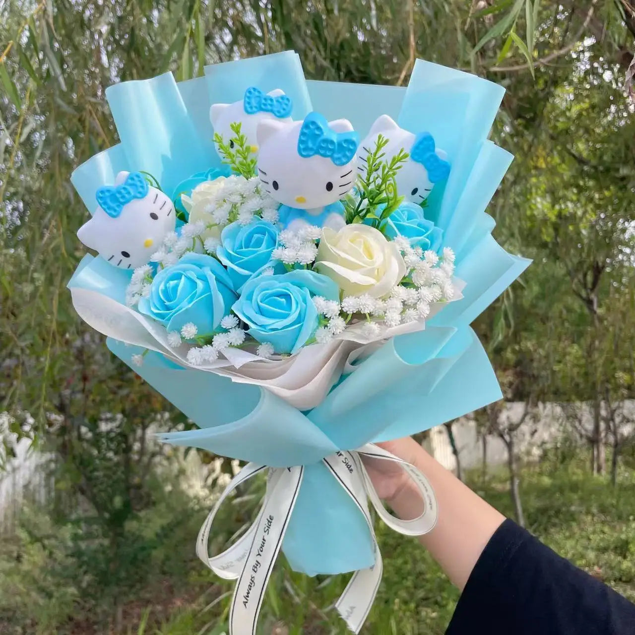 Sanrio Hello Kitty My Melody Kuromi PomPom Purin Cinnamoroll Flowers Plush Toy Flower Bouquet Hello Kitty Blue Flowers - Tophatter Daily Deals