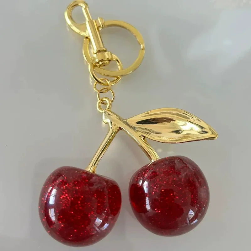Red Cherry Keychain Bag Charm With Gold Leaf Lobster Clasp Gold Color - Tophatter Daily Deals
