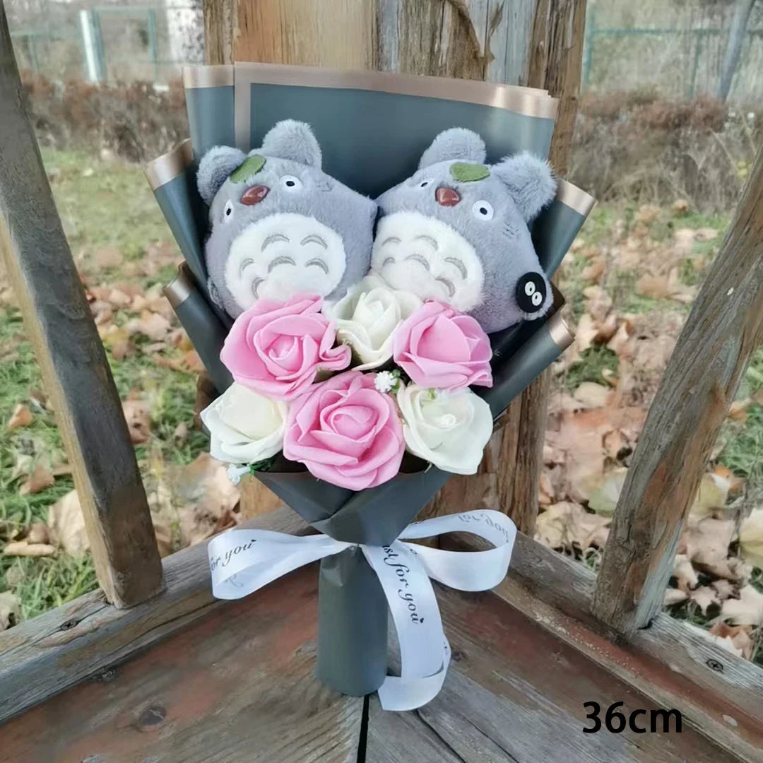 My Neighbour Totoro Plush Bouquet Flowers Pink x Grey Anime - Tophatter Daily Deals