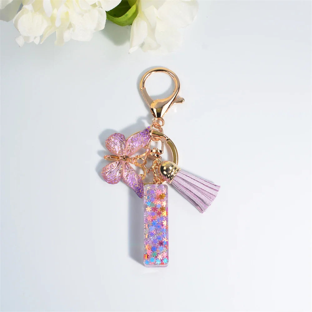 Sequin Letter Keychain With Butterfly Tassel Charm I 55mm - Tophatter Daily Deals